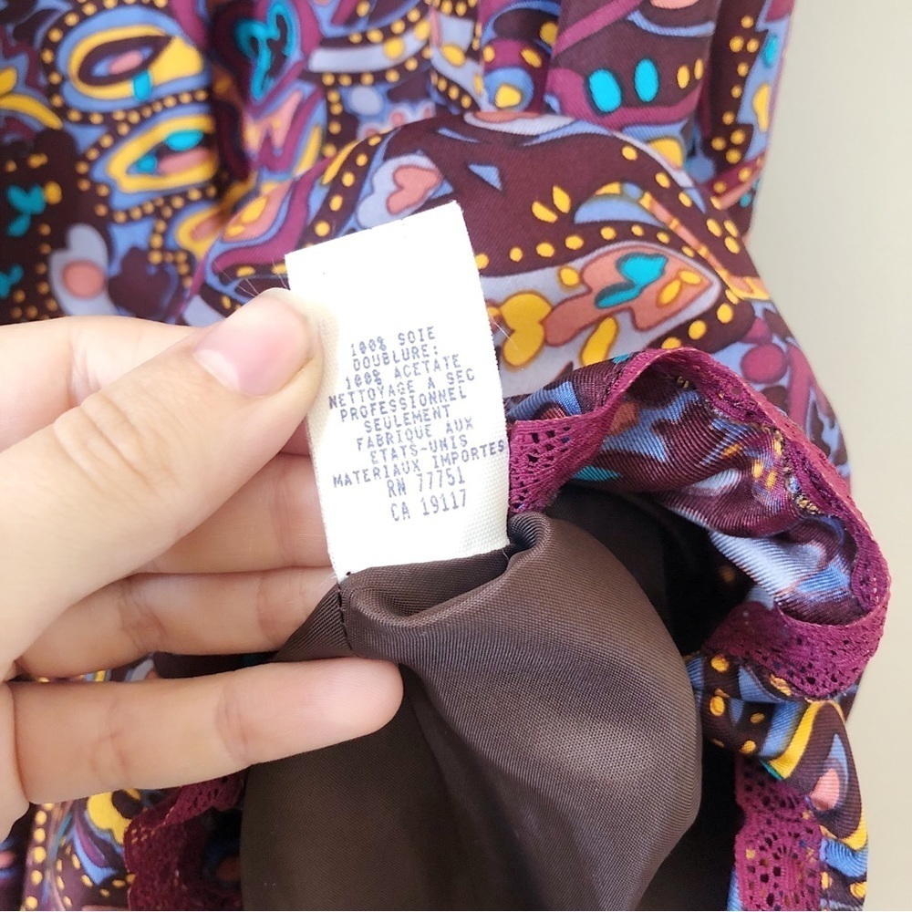 Betsey Johnson • vintage silk dress paisley midi retro 70s colorful lace peasant - Picture 8 of 11
